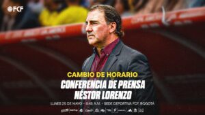 Néstor Lorenzo en rueda de prensa anunciando los 26 seleccionados de Colombia para el Mundial 2026.