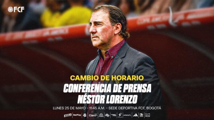 Néstor Lorenzo en rueda de prensa anunciando los 26 seleccionados de Colombia para el Mundial 2026.