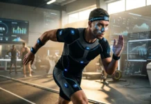 Tecnología en el deporte de alto rendimiento: La nueva era del éxito Atleta profesional utilizando sensores biométricos de alta tecnología y análisis de datos en tiempo real.