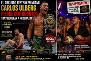 Carlos Ulberg celebrando con el cinturón UFC tras noquear a Jiri Prochazka, en una fiesta en Miami donde el título desapareció en medio de la euforia y el caos nocturno