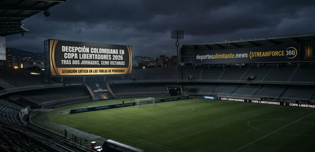 Jugadores colombianos lamentando resultado en Copa Libertadores 2026.