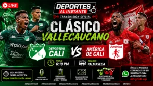 Jugadores de Deportivo Cali y América de Cali en el Estadio Palmaseca durante el clásico vallecaucano en vivo