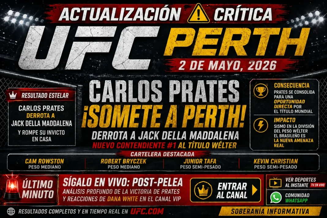 Carlos Prates celebrando victoria ante Jack Della Maddalena en UFC Perth 2026