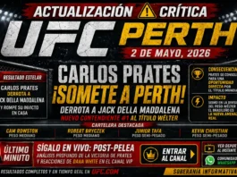 Carlos Prates celebrando victoria ante Jack Della Maddalena en UFC Perth 2026