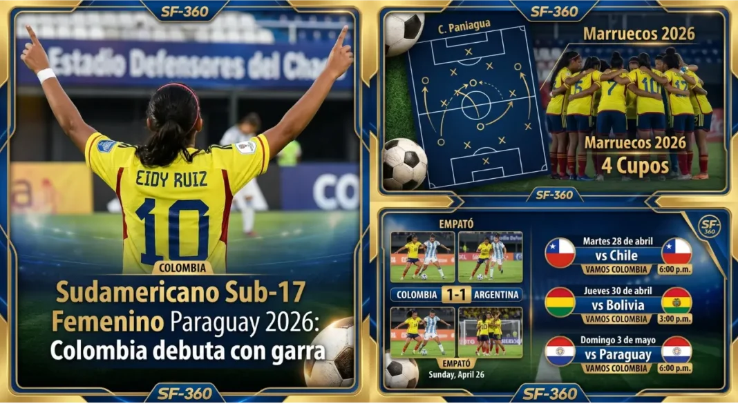 Integrantes de la Selección Colombia Femenina Sub-17 en formación durante el Sudamericano en Paraguay.