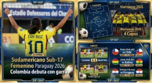 Integrantes de la Selección Colombia Femenina Sub-17 en formación durante el Sudamericano en Paraguay.