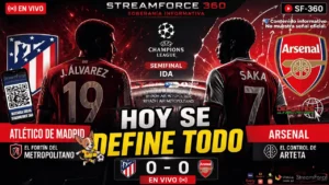 Jugadores de Atlético de Madrid y Arsenal durante la semifinal de la Champions League en el Metropolitano.