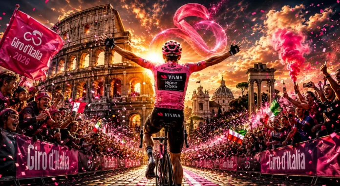 Pelotón del Giro d'Italia recorriendo las calles históricas de Roma durante la etapa final.