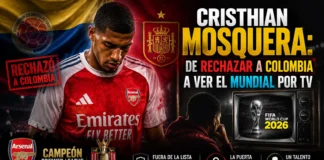 Cristhian Mosquera, fuera de España para el Mundial 2026 El defensa Cristhian Mosquera durante un partido con el Arsenal, tras confirmarse su ausencia en el Mundial 2026.