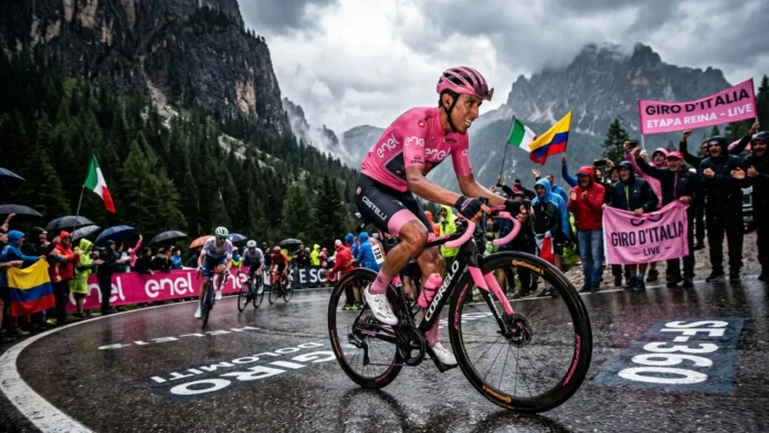 Ciclistas compitiendo en una etapa de alta montaña del Giro d'Italia.