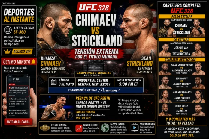 Cartelera completa y análisis del UFC 328 Chimaev vs Strickland. Horarios de Paramount+ y lo último tras UFC Perth con Carlos Prates