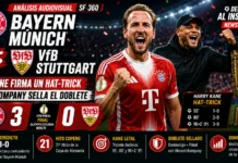 Bayern Múnich vs VfB Stuttgart (3-0): Final DFB-Pokal 2026 ugadores del Bayern Múnich levantando el trofeo de la Copa de Alemania en medio de celebraciones y confeti en el Olympiastadion de Berlín.