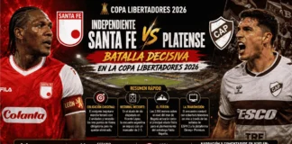 En vivo Independiente Santa Fe vs Platense: Previa, Horas y Canales Jugadores de Independiente Santa Fe y Platense disputando un balón dividido en el Estadio El Campín durante la Copa Libertadores 2026.