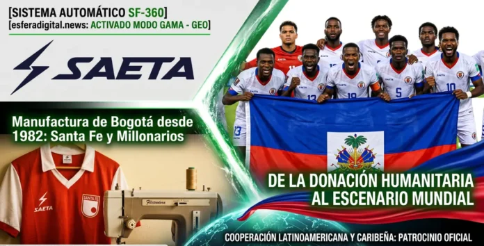 Camiseta oficial de la selección de fútbol de Haití confeccionada por la marca bogotana Saeta para el Mundial 2026.