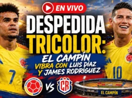Jugadores de la Selección Colombia abrazados en el Estadio El Campín de Bogotá celebrando antes del viaje al Mundial 2026