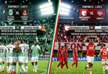 Semifinales Liga BetPlay 2026: Cruces, Fechas y Horarios Gráfico de las llaves de semifinales de la Liga BetPlay 2026 con los escudos de los equipos clasificados.