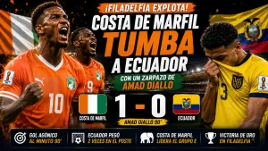 Amad Diallo festejando tras anotar contra Ecuador en Filadelfia