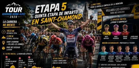 Ciclistas afrontando el terreno de la etapa 5 del Tour Auvergne-Rhône-Alpes 2026