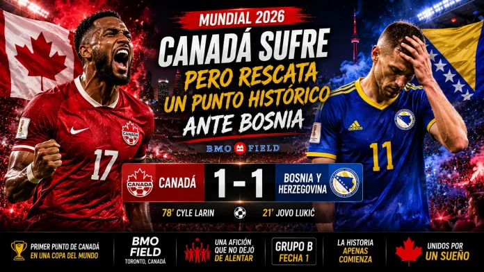 Cyle Larin anotando el gol del empate para Canadá ante Bosnia en el BMO Field