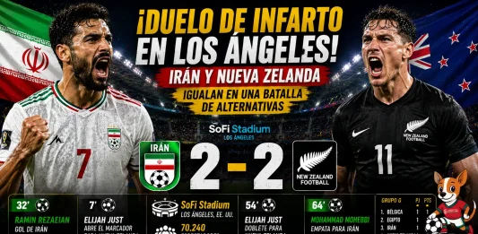Doblete de Elijah Just en el partido Irán vs Nueva Zelanda en Los Ángeles