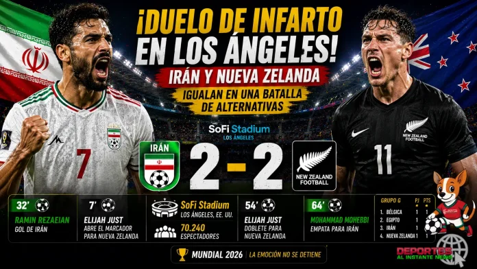Doblete de Elijah Just en el partido Irán vs Nueva Zelanda en Los Ángeles