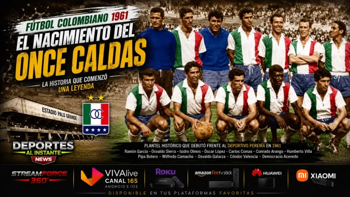 Foto histórica de la formación del Once Caldas en su debut profesional de 1961.