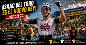 Isaac del Toro celebrando el título general en el podio final
