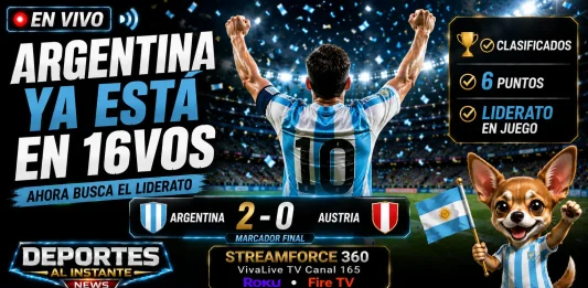 Plantel de Argentina festejando el pase a la siguiente fase en el Mundial 2026