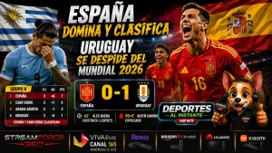 Jugadores de la selección de España celebrando la victoria ante Uruguay en el Mundial 2026