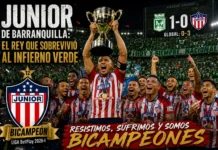 Junior Campeón Liga BetPlay 2026: Bicampeonato en Medellín Jugadores del Junior celebrando la estrella 12 en el estadio Atanasio Girardot