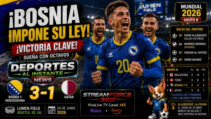 El joven Kerim Alajbegović festeja tras anotar un gol de larga distancia para Bosnia