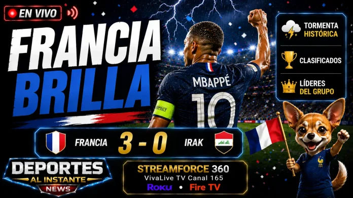 Kylian Mbappé festejando su gol número 16 en Mundiales tras marcar ante Irak