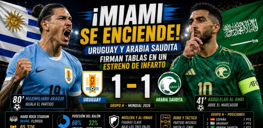 Maximiliano Araújo empatando el partido para la Celeste en Miami