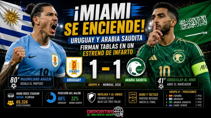 Maximiliano Araújo empatando el partido para la Celeste en Miami