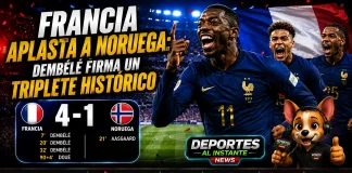 Francia golea 4-1 a Noruega: Dembélé firma triplete histórico Ousmane Dembélé celebra su triplete en el triunfo de Francia sobre Noruega