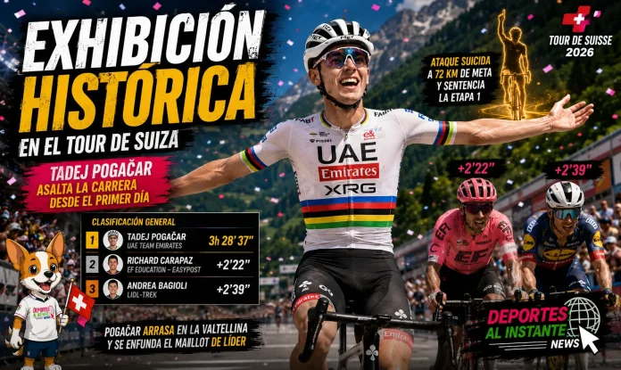 Una jornada vibrante en Locarno. Grégoire brilla en la escapada, mientras Pogačar consolida su dominio en la general del Tour de Suiza.