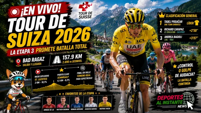 Tour de Suiza, Ciclismo en vivo, Etapa 3, Tadej Pogačar, Bad Ragaz
