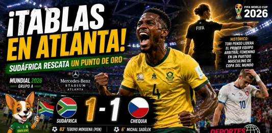 Teboho Mokoena celebrando el empate de Sudáfrica