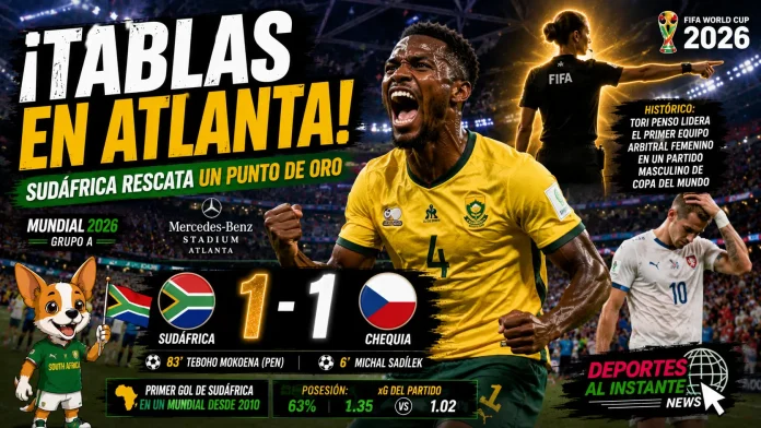 Teboho Mokoena celebrando el empate de Sudáfrica