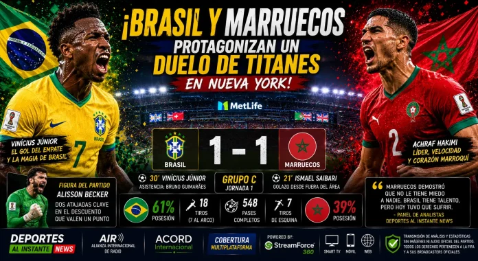 Vinícius Júnior festejando su anotación en el empate ante Marruecos