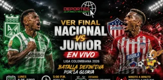 Ver Final Nacional vs Junior en Vivo Liga Colombiana 2026 Tribunas del Estadio Atanasio Girardot colmadas de aficionados verdolagas durante el partido de vuelta de la gran final de fútbol entre Atlético Nacional y Junior