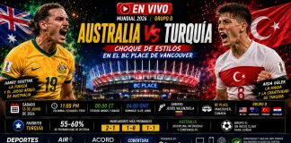 Australia vs Turquía en Vivo Minuto a Minuto – Mundial 2026 Pantalla de análisis deportivo mostrando las alineaciones tácticas probables y estadísticas de rendimiento para el partido Australia vs Turquía del Mundial 2026