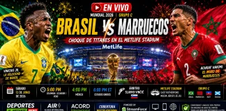 Brasil vs Marruecos en Vivo Minuto a Minuto – Mundial 2026 Pantalla de análisis deportivo mostrando las alineaciones tácticas probables y estadísticas de rendimiento para el partido Brasil vs Marruecos del Mundial 2026