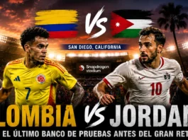 Jugadores de la Selección Colombia entrenando sobre el césped del Snapdragon Stadium en San Diego para el partido amistoso contra Jordania
