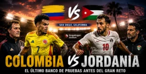 Jugadores de la Selección Colombia entrenando sobre el césped del Snapdragon Stadium en San Diego para el partido amistoso contra Jordania