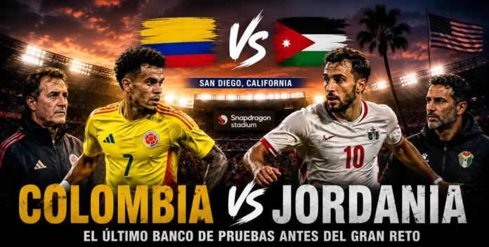 Jugadores de la Selección Colombia entrenando sobre el césped del Snapdragon Stadium en San Diego para el partido amistoso contra Jordania