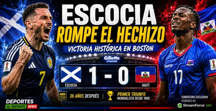 John McGinn celebrando el gol de la victoria ante Haití