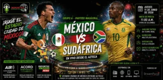 México vs Sudáfrica en Vivo Narración Mundial 2026 Vista panorámica interior del Estadio Ciudad de México completamente lleno durante la ceremonia de apertura y el partido inaugural entre México y Sudáfrica 2026