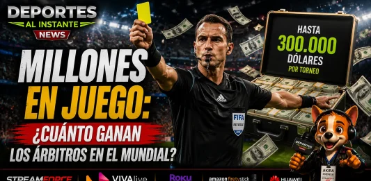 Un árbitro central impartiendo justicia en un partido del Mundial 2026 ante una multitud.