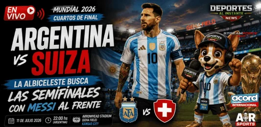 En Vivo Argentina vs Suiza Lionel Messi liderando a la Selección Argentina contra Suiza en los cuartos de final del Mundial 2026.